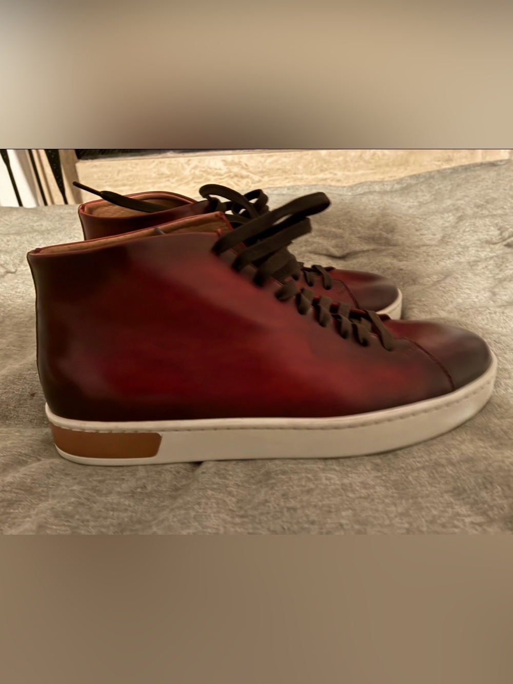 Men's Leather Maganni Lace-Up Sneakers in Burgundy